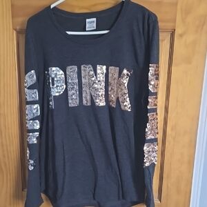 PINK Victoria's Secret Gray Silver Long Sleeve Tee